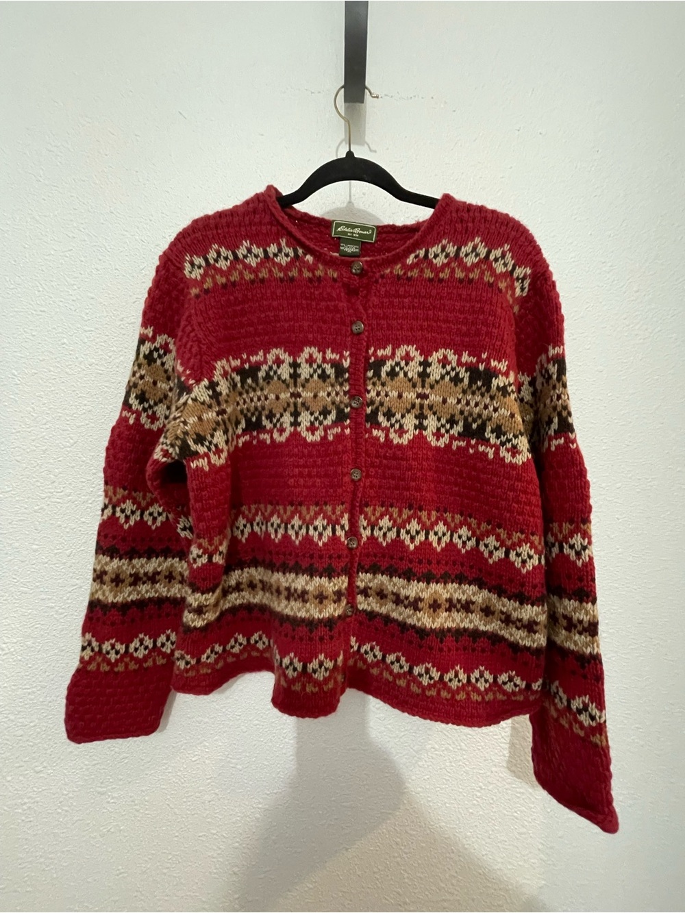 Eddie Bauer Cozy Warm Wool Cardigan button up Sweater XL Petite Dark Red